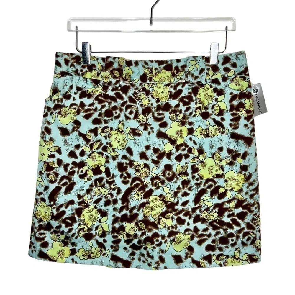 Vintage Y2K Leopard Floral Aqua Skort Mini Skirt NWT Size 12 Golf Tennis